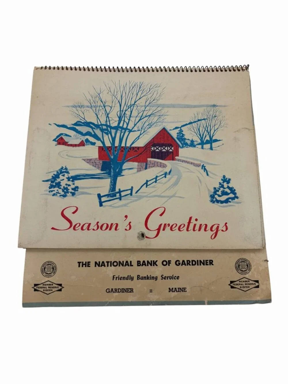 1966 National Bank Of Gardiner Maine Advertising Wall Calendar Scenic Art Decor